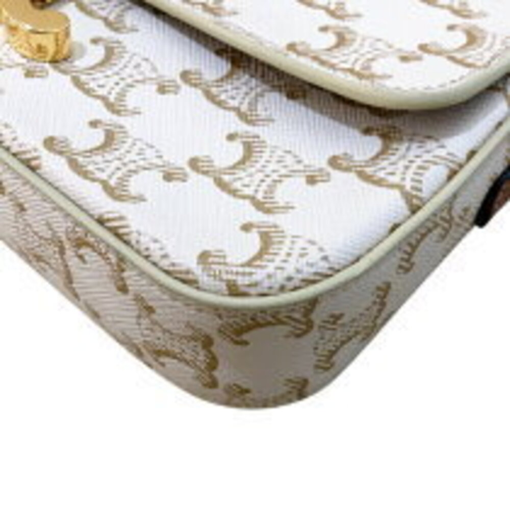 Celine Calf Canvas Bag Leather White Shoulder Triomphe Claude - Picture 11 of 11